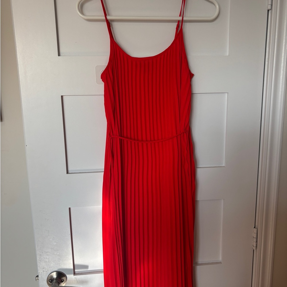 Banana Republic Red Pleated Maxi Slip Dress